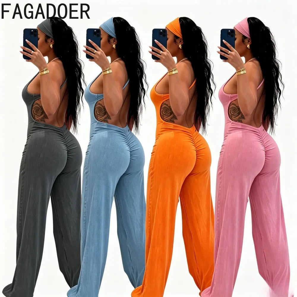 Solid Color Off Shoulder Halter Jumpsuit for Women