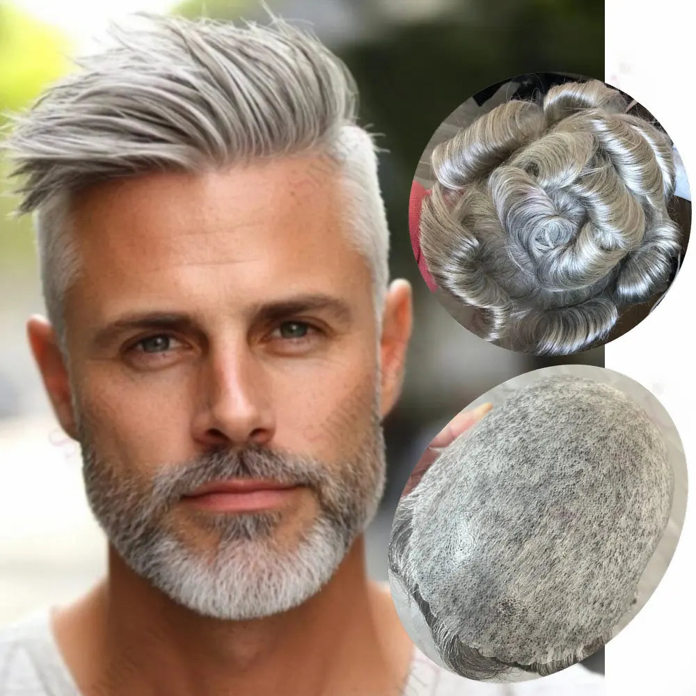 Grey Human Hair Toupee Replacement System for Women