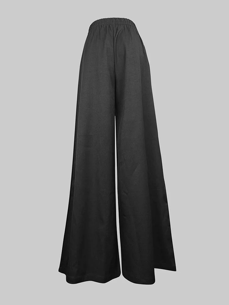Beautyblue Women Loose Trousers Black Wide Leg Pants 2025 Fashion Spring Pocket Solid Color Casual Floor Mopping Bottoms Female