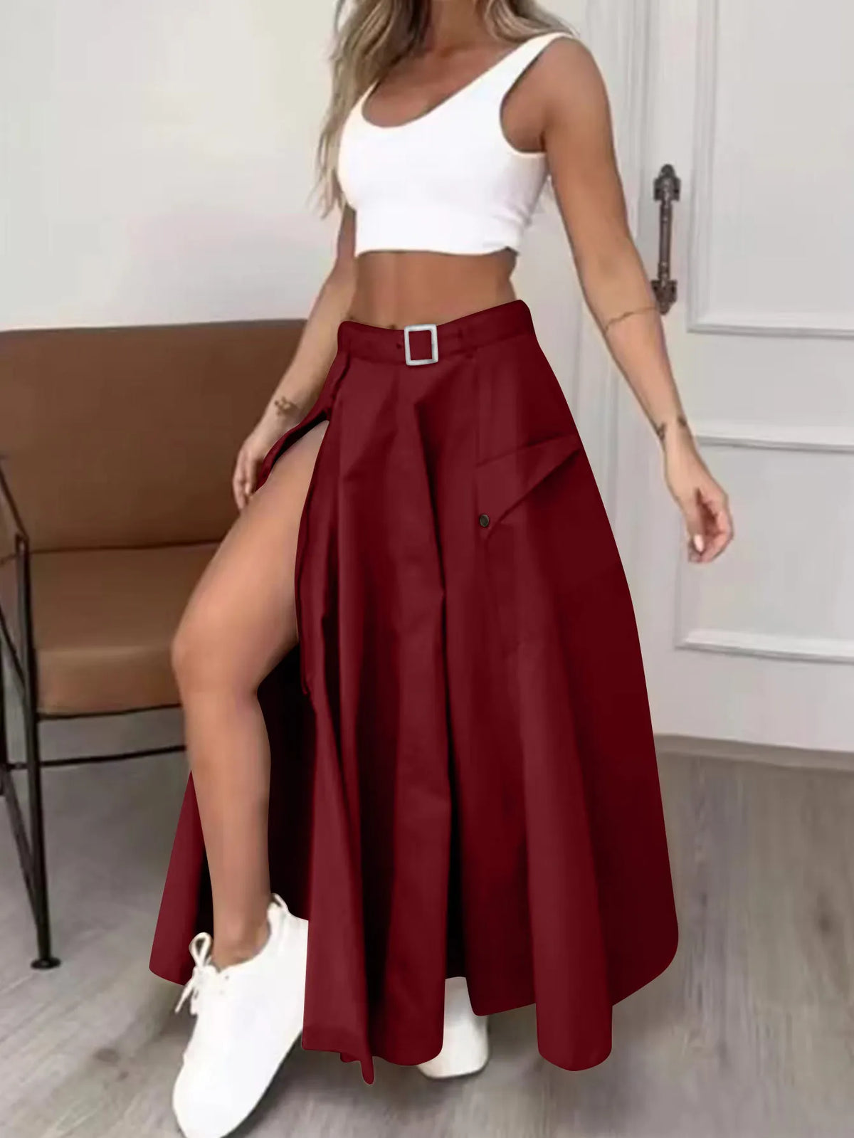 High Waist Tank Top and High Slit Maxi Skirt Set for Women