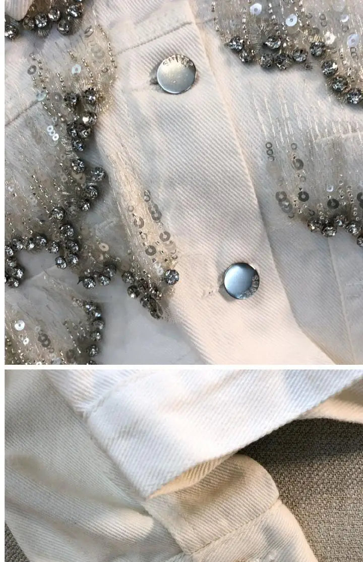Mesh Sequined Denim Jacket for Women, Loose Coat and Stylish Top Trend for Spring 2025