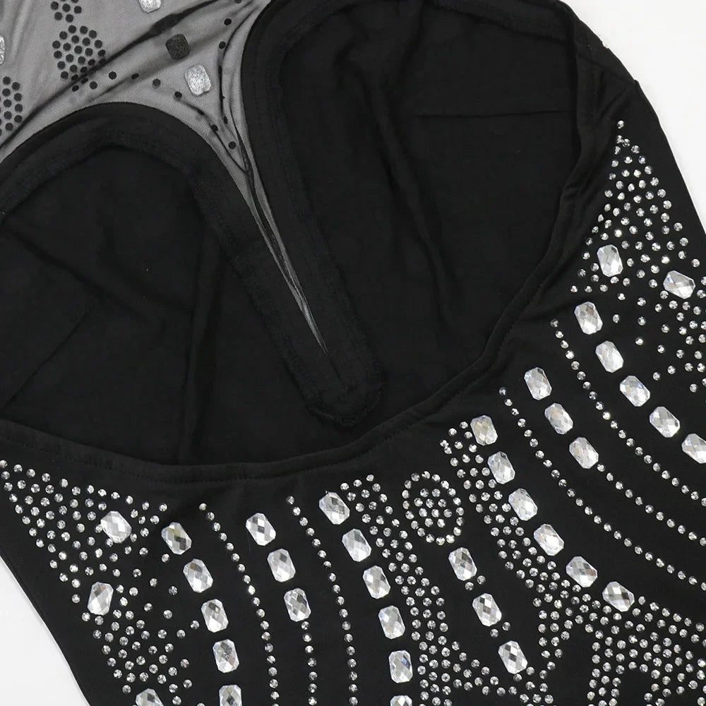 Rhinestone Embellished Sleeveless Bodycon Midi Dress for Women