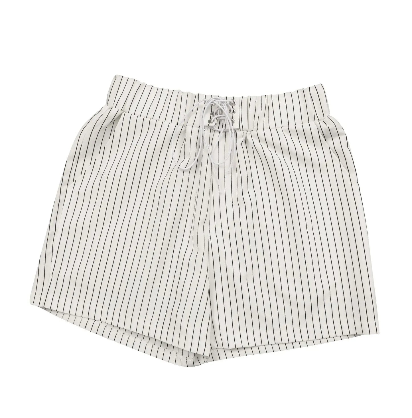 FAGADOER Sexy Stripe Patchwork 2 Piece Sets Woman Outfit Bandage Flare Sleeve Crop Top + Shorts Suit Female Streetwear Clothing