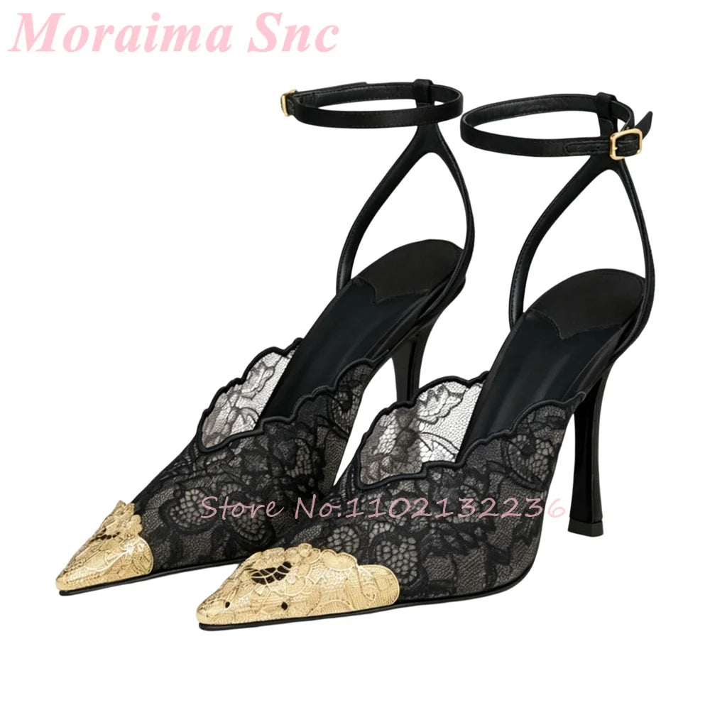 Satin Pointed Toe Ankle Strap Sandals