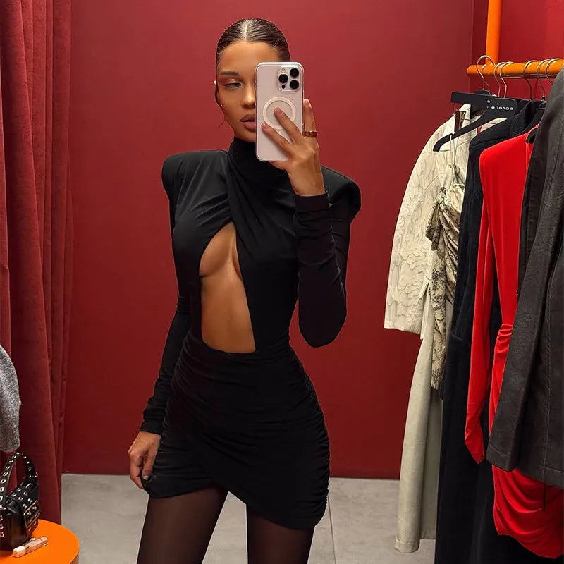 Hollow Out Pleated Mini Dress