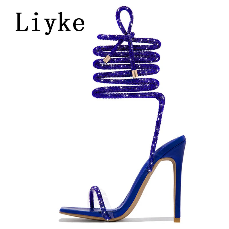 Crystal Glitter Rhinestone Ankle Strap Sandals for Women