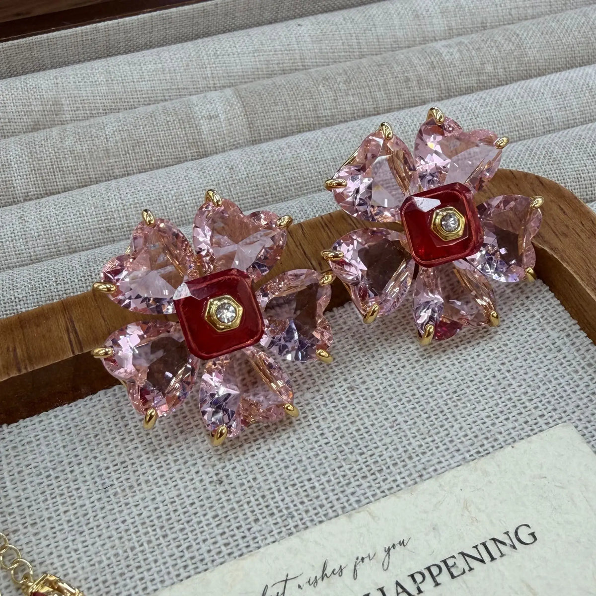 Crystal Flower Pendant Necklace and Earring Set for Women