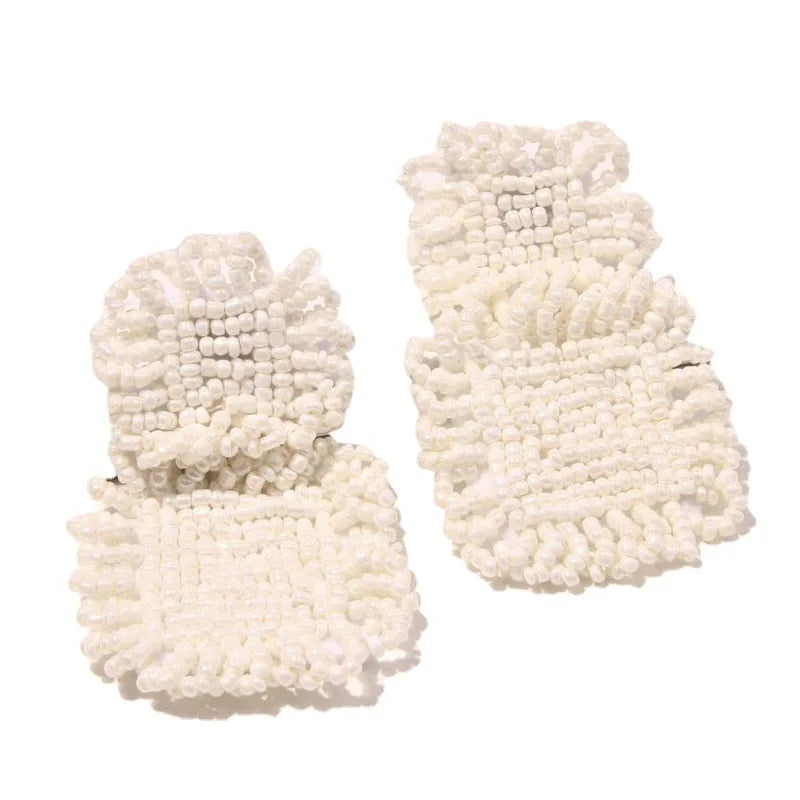 Bohemian Beaded Square Fringe Drop Earrings for Women