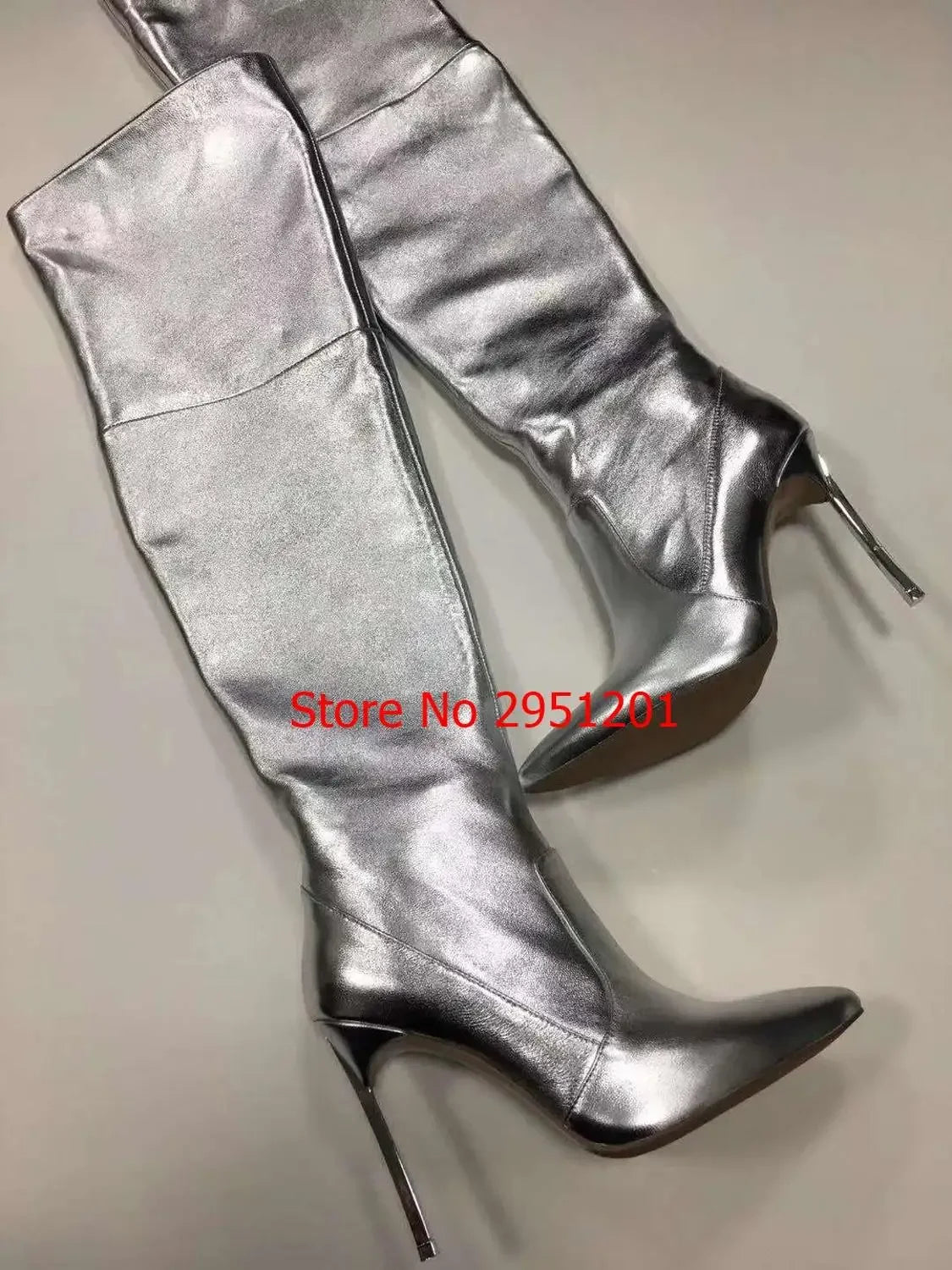Silver Crystal Square Knee High Boots