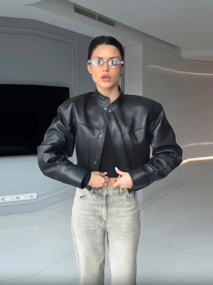 Slim Fit Faux Leather Jackets Women Classic Moto Biker PU Fitted Zipper Jacket Spring Autumn Basic Bomber Coat Street Outerwear