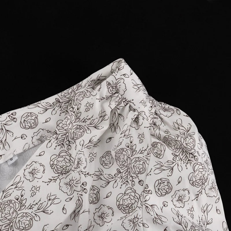 Elegant Printed Long Sleeve V Neck Mini Dress for Women