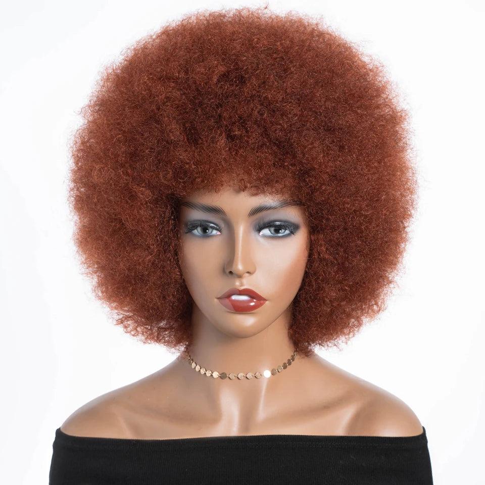 Human Hair Afro Kinky Curly Bob Wig with Glueless Cap for Women