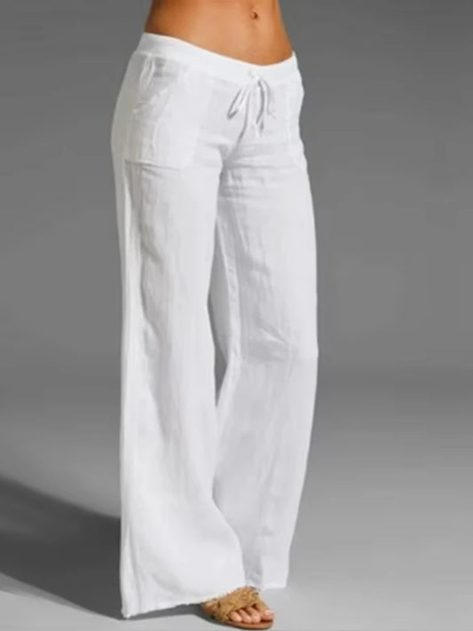 Summer Women's Cotton Pants Gray High Waisted Harem Loose Soft Elastic Waist White Pants Blue Casual Trousers for Female clothin