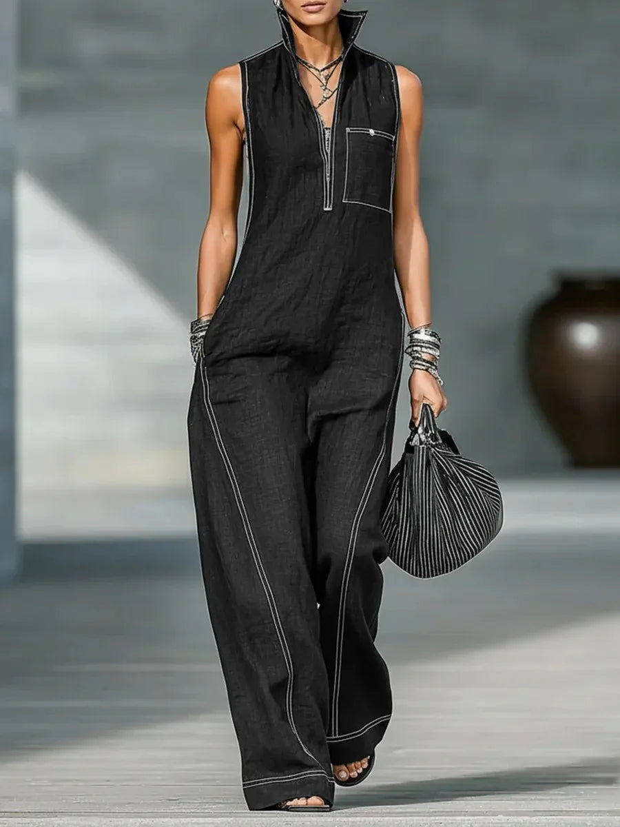 Casual Relaxed Fit Wide Leg Sleeveless Jumpsuit for Women