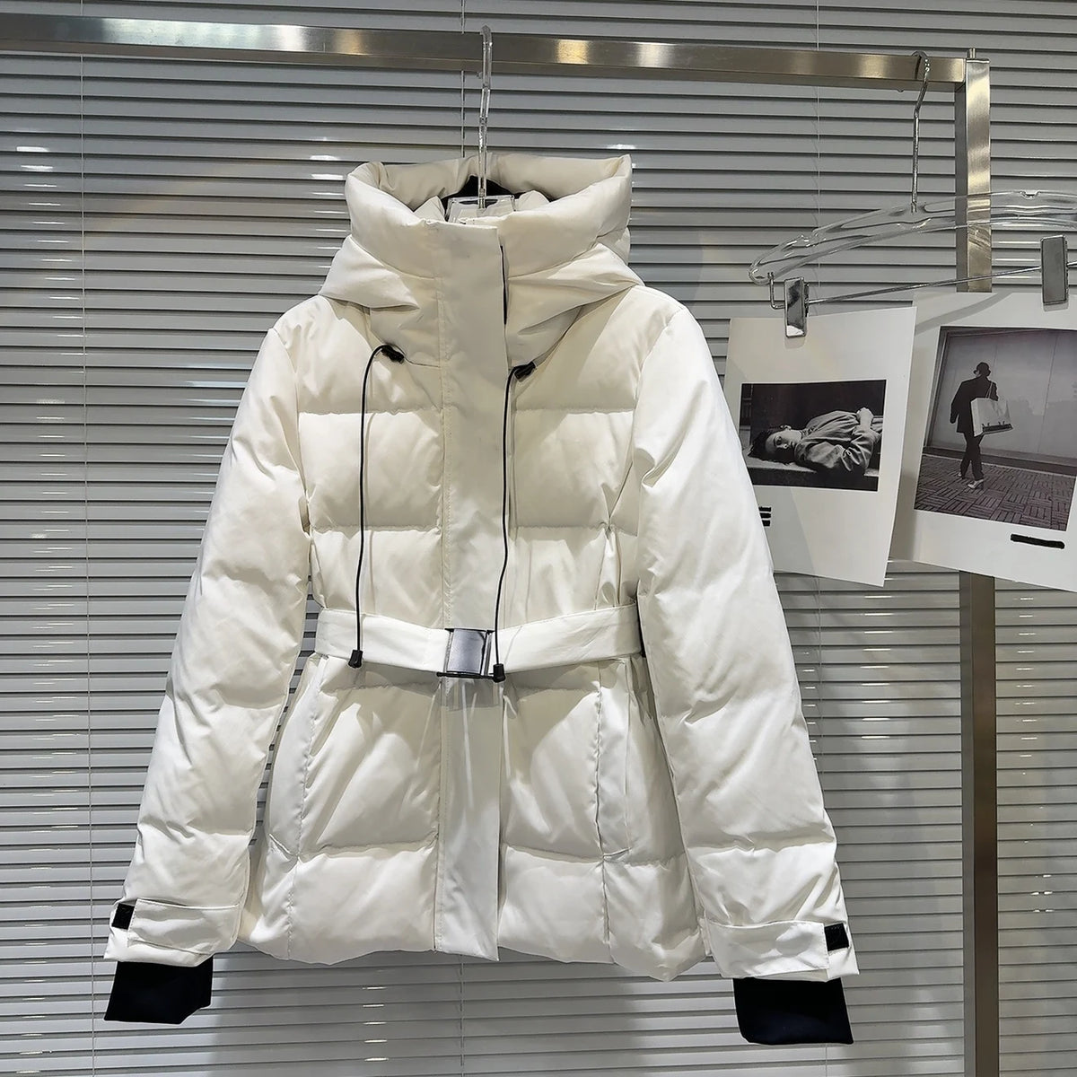Warm Belted Hooded Winter Puffer Down Jacket for Women