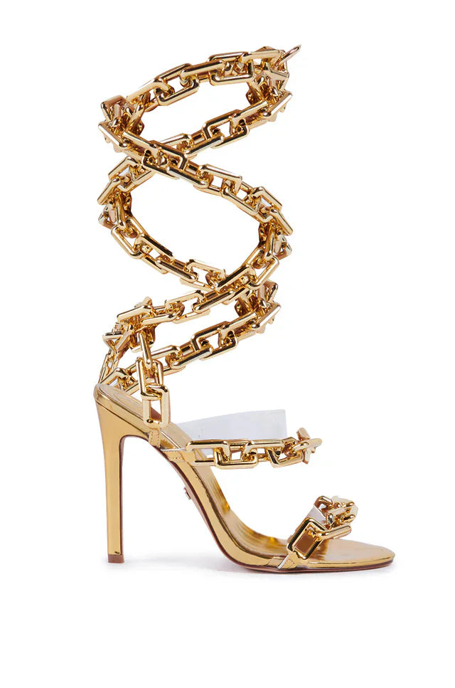 Patent Leather Twist Heel Chain Sandals