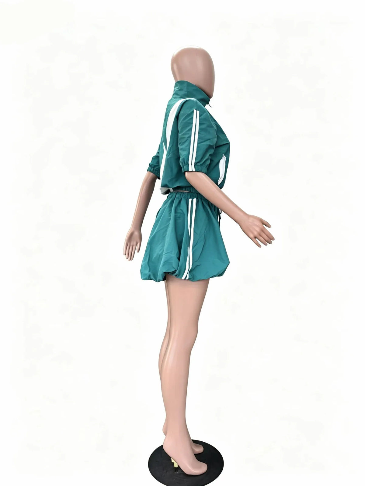Short Sleeve Zipper Top and Mini Skirt Matching Set for Women