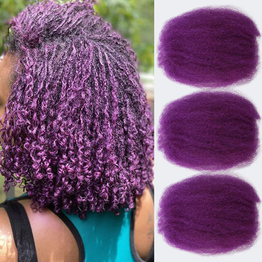 Peruvian Remy Purple Afro Kinky Human Hair Bulk For Braiding For Women