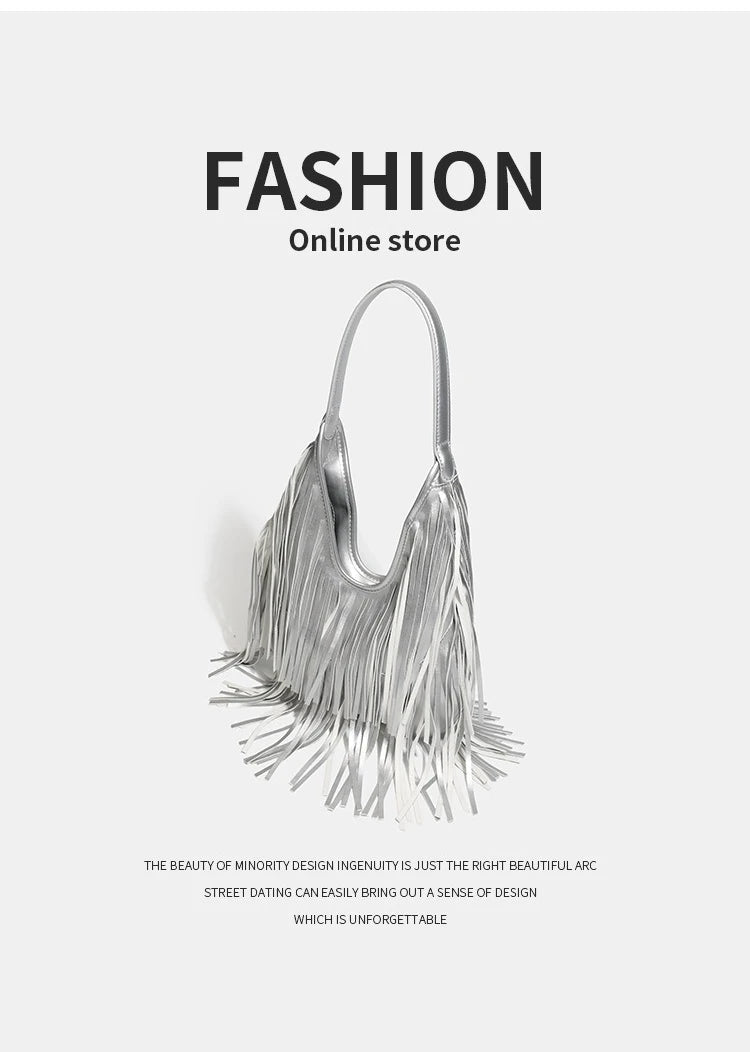 New Women's Shoulder Bag Solid Color Tassel Fashion Women's Shoulder Bag Large Capacity Retro Casual Women's Bag High Quality