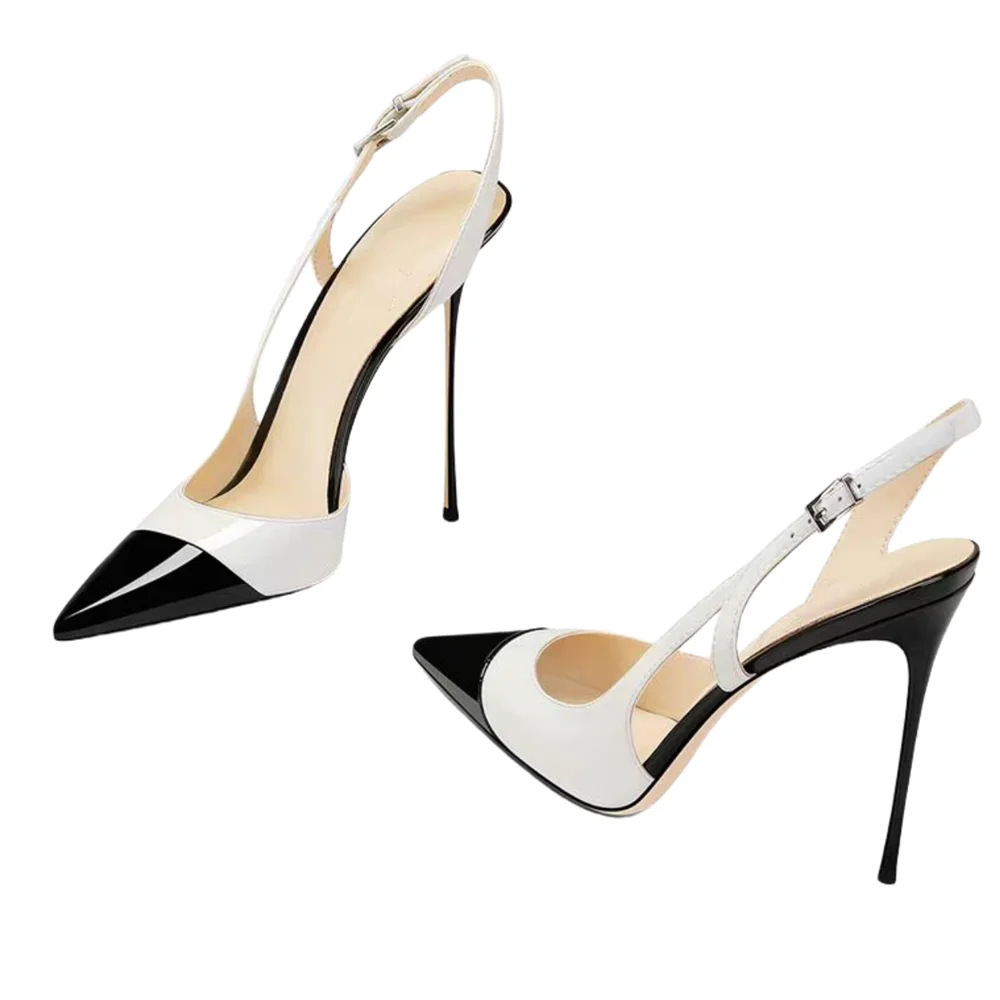 Patent Leather Pointed Toe Pumps With Rhinestone Ankle Strap for Women