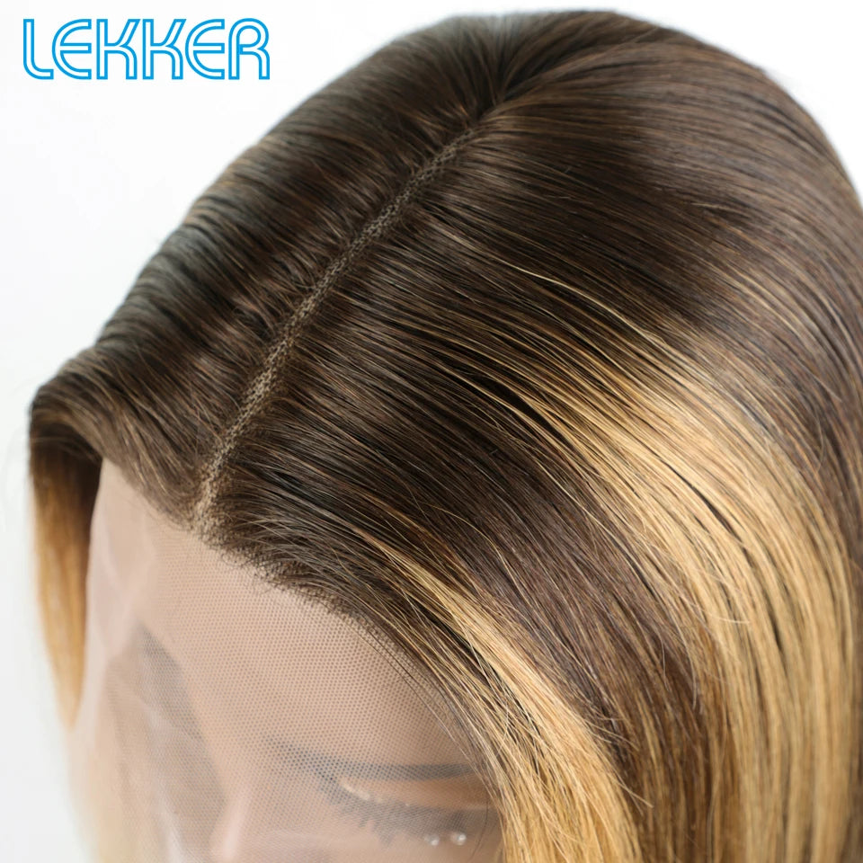 Short Straight Highlight Blonde Lace Front Bob Wig for Women