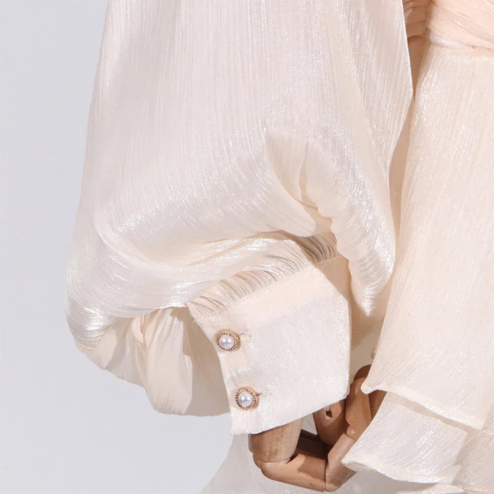 TWOTWINSTYLE Loose Solid Dresses For Women Round Neck Lantern Sleeve High Waist Spliced Fold Mini Chic Dress Female Fashion 2025