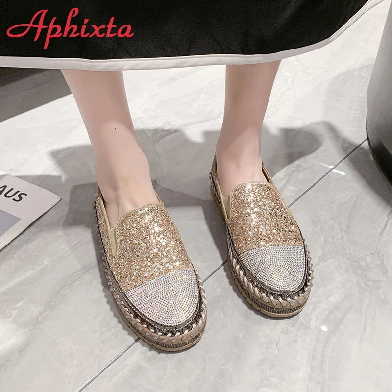Soft Faux Leather Sequined Platform Loafers For Women