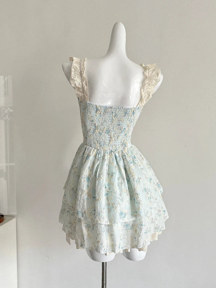 Floral Print Square Collar Mini Dress
