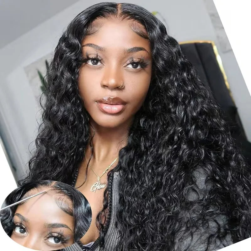 Glueless Deep Wave Pre Plucked Transparent Lace Front Wig for Women