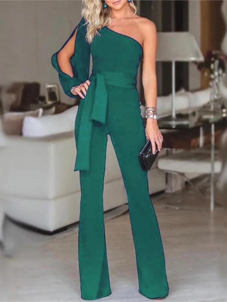 Elegant Slim-Fit One-Sleeve Party Jumpsuit for Women