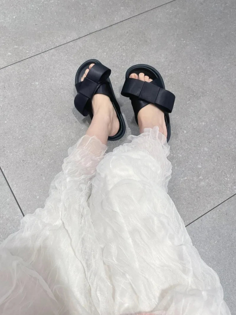 Cute Butterfly Knot Platform Slide Sandals for Women