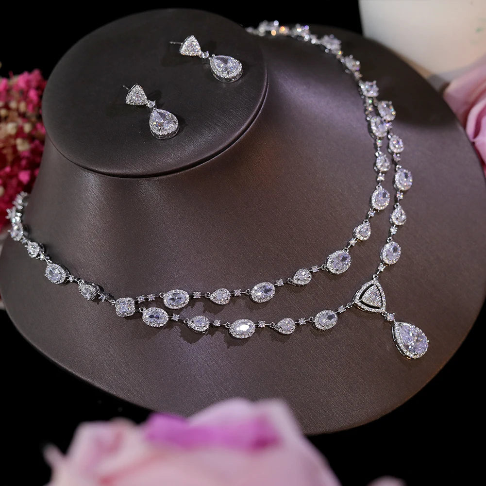 Transparent Water Drop Necklace And Earring Set For Women