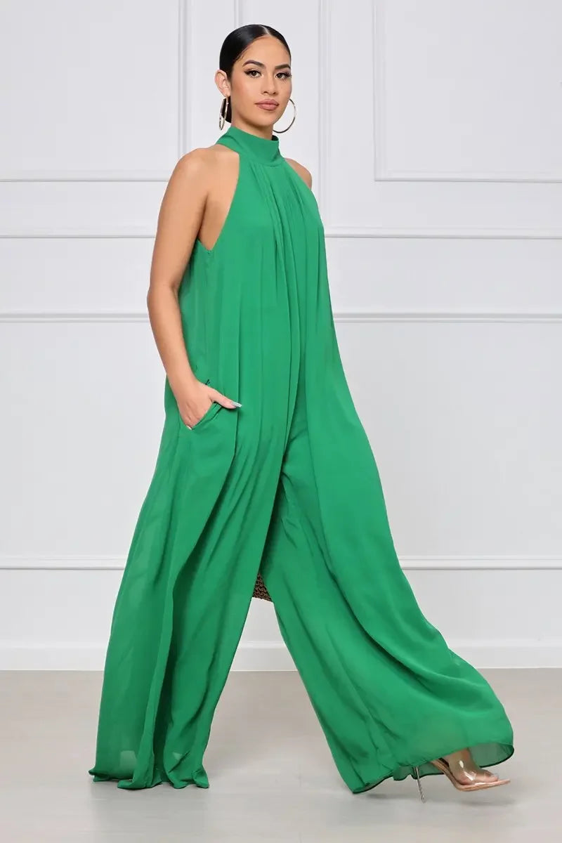Loose Fit Solid Color Chiffon Ankle Length Jumpsuit for Women