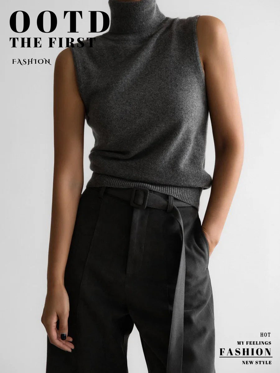 Slim Fit Knit Sleeveless Turtleneck Tank Top for Women