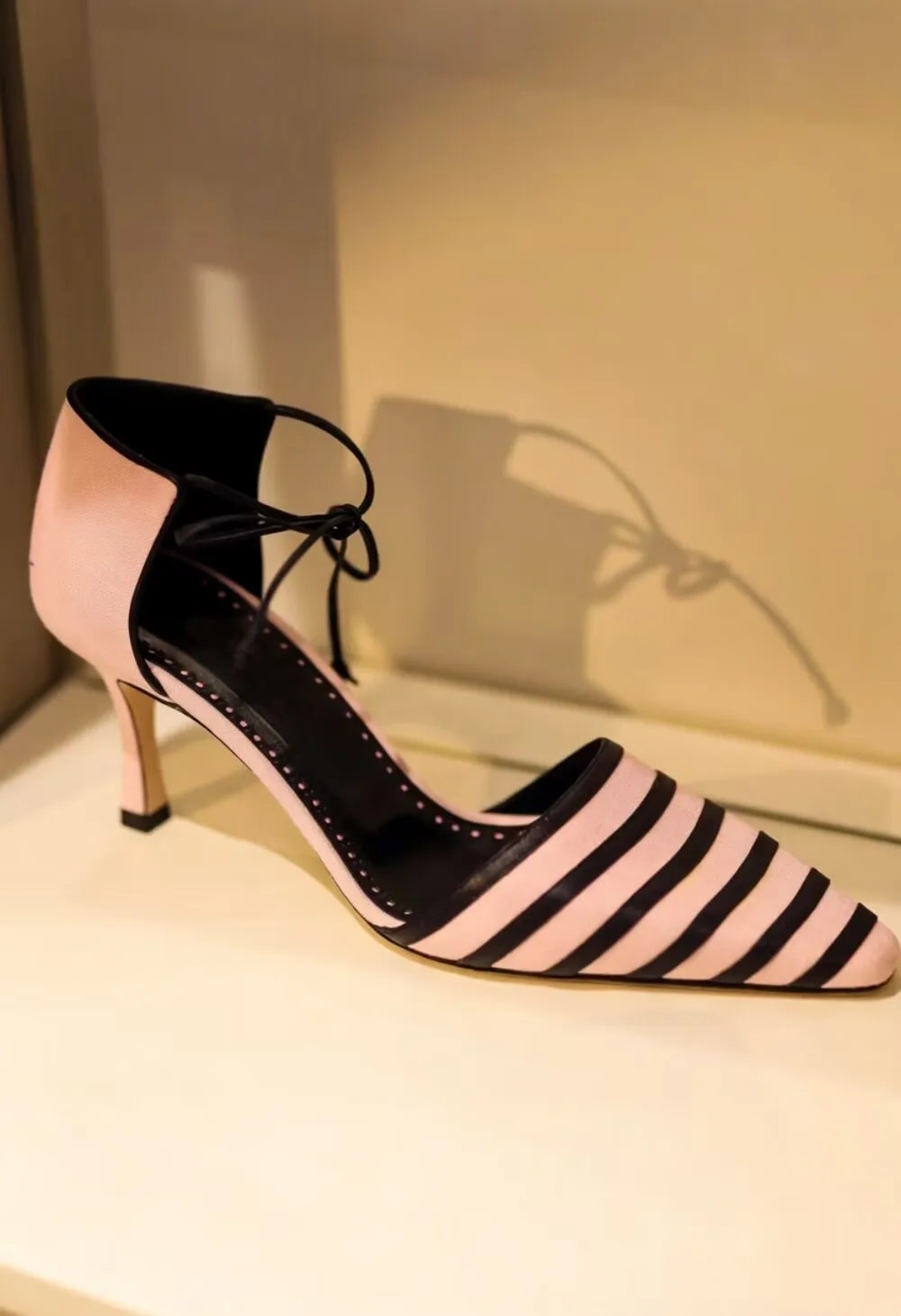 Light Pink Striped Pointed Toe Pumps