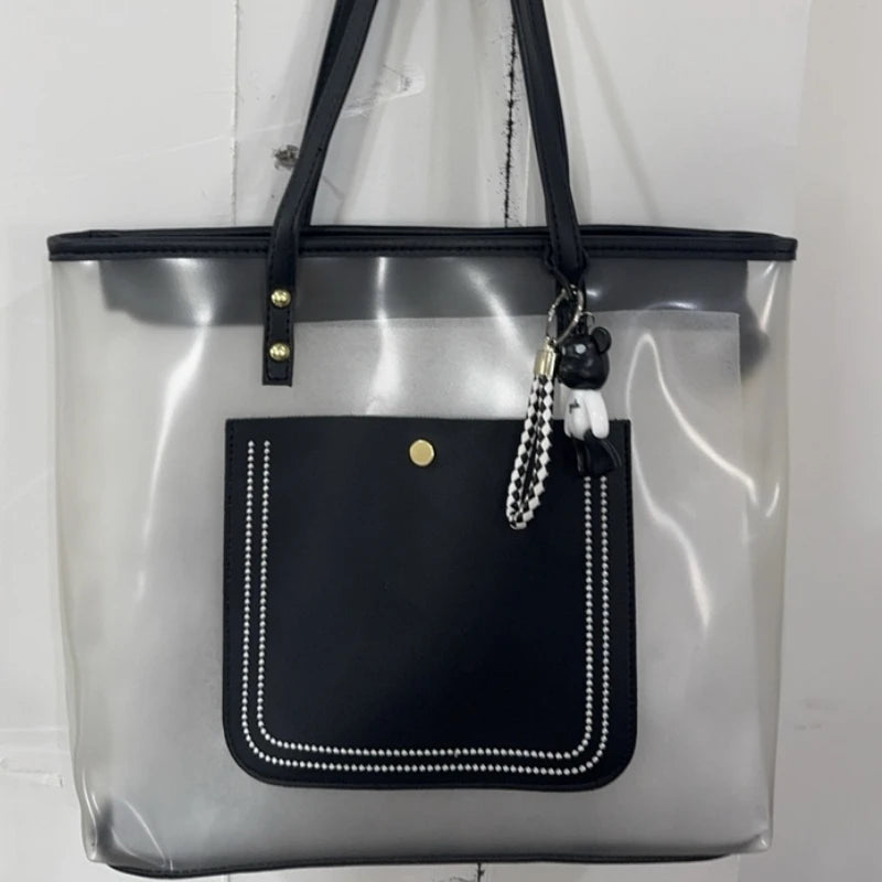 Transparent Jelly Zipper Tote Bag Large Capacity High-quality Texture Handbag Fashionable Luxury Ladies Commuter Shoulder Bag