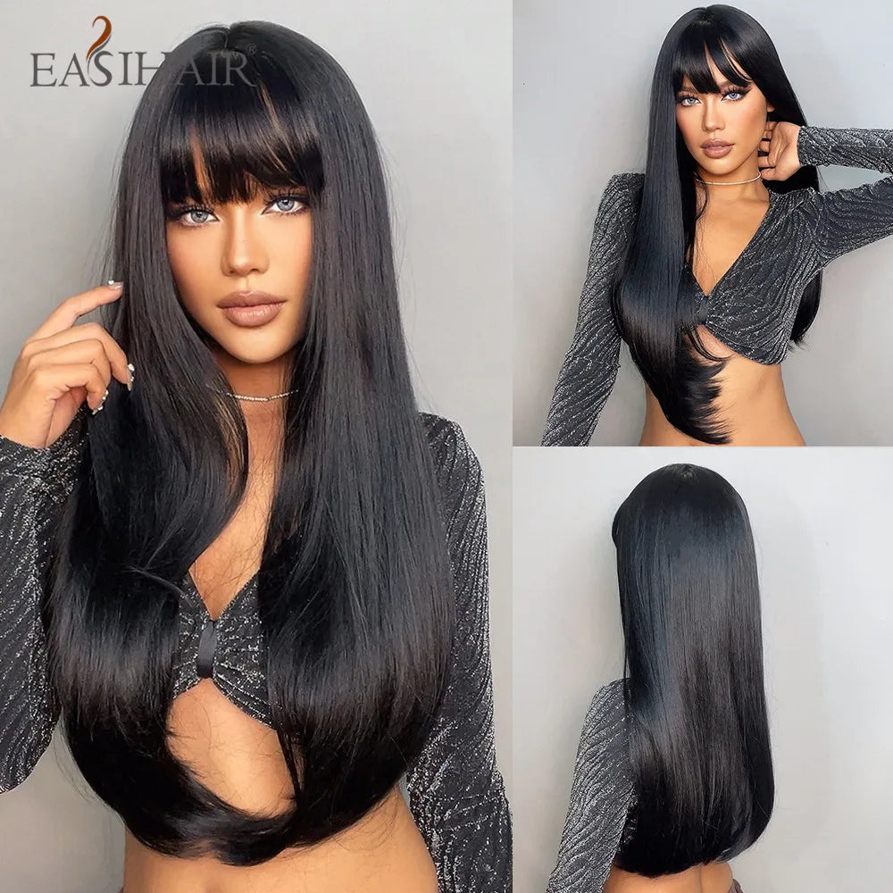 Heat Resistant Long Straight Ombre Bangs Wig for Women