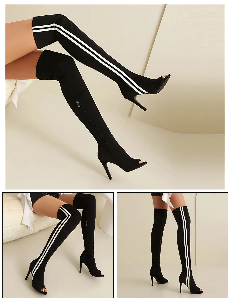 Elastic Stiletto High Heel Knee-High Dance Boots for Women