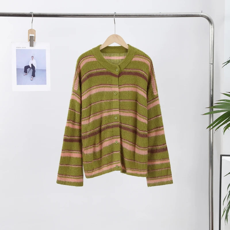 Cozy Jacquard Knit Turn-Down Collar Cardigan for Women