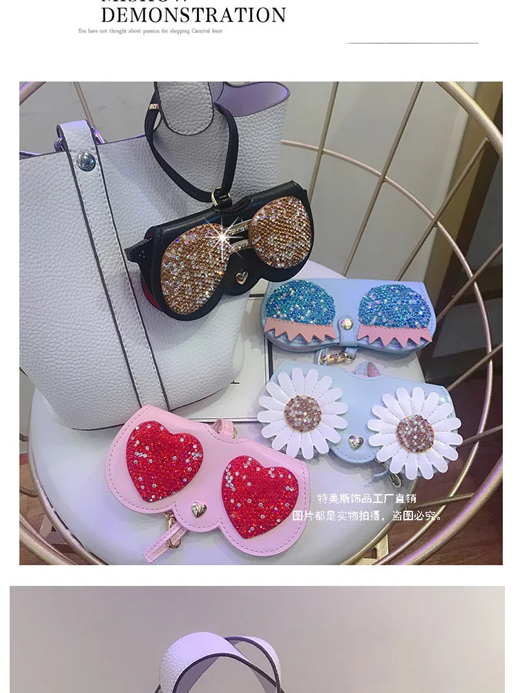 Diamonds cute glasses clip ins fashion sunglasses bag portable sunglasses case protective cover bag bag hanging jewelry