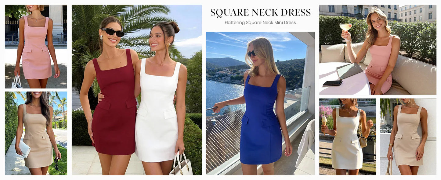 Office Ready Square Collar Slim Mini Dress for Women