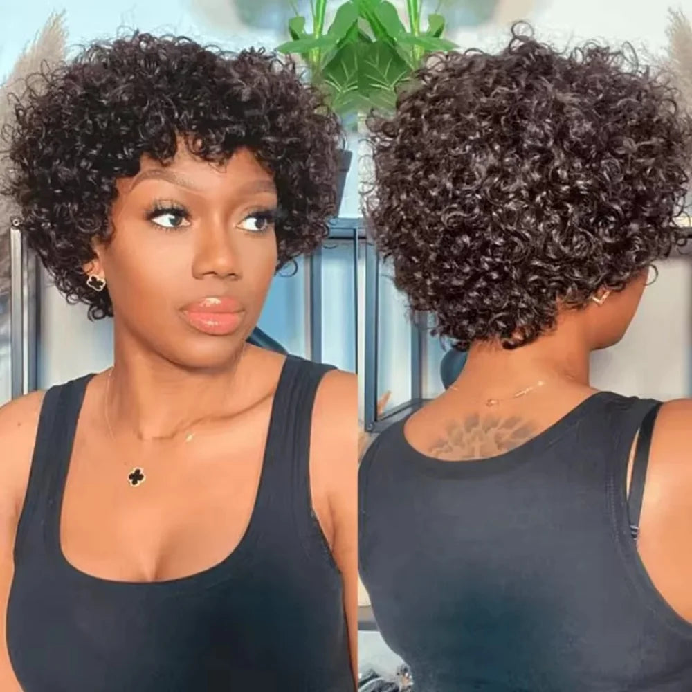 Short Curly Bob Human Hair Wig With Bangs for Women
