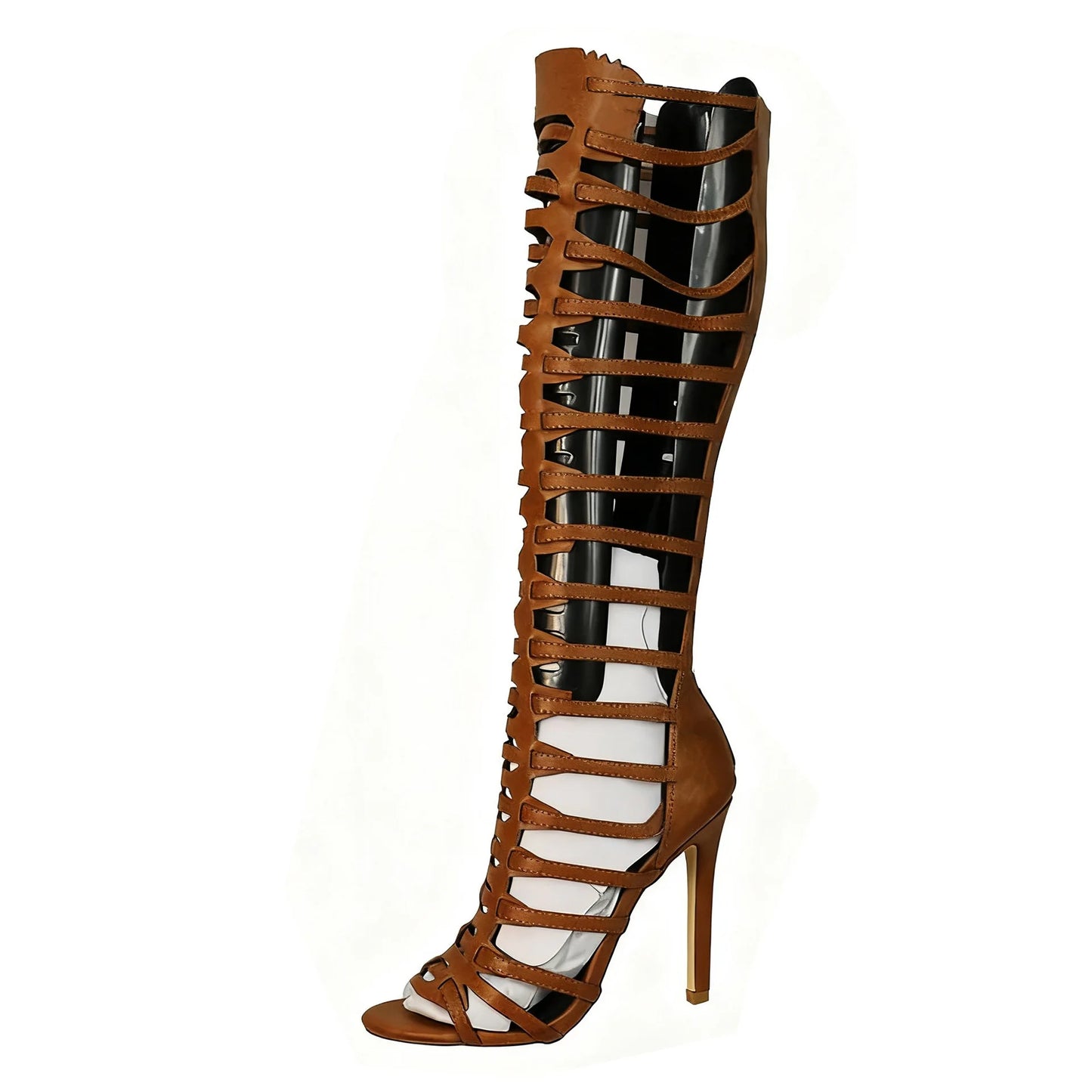 High Heel Metal Buckle Gladiator Knee Boots For Women
