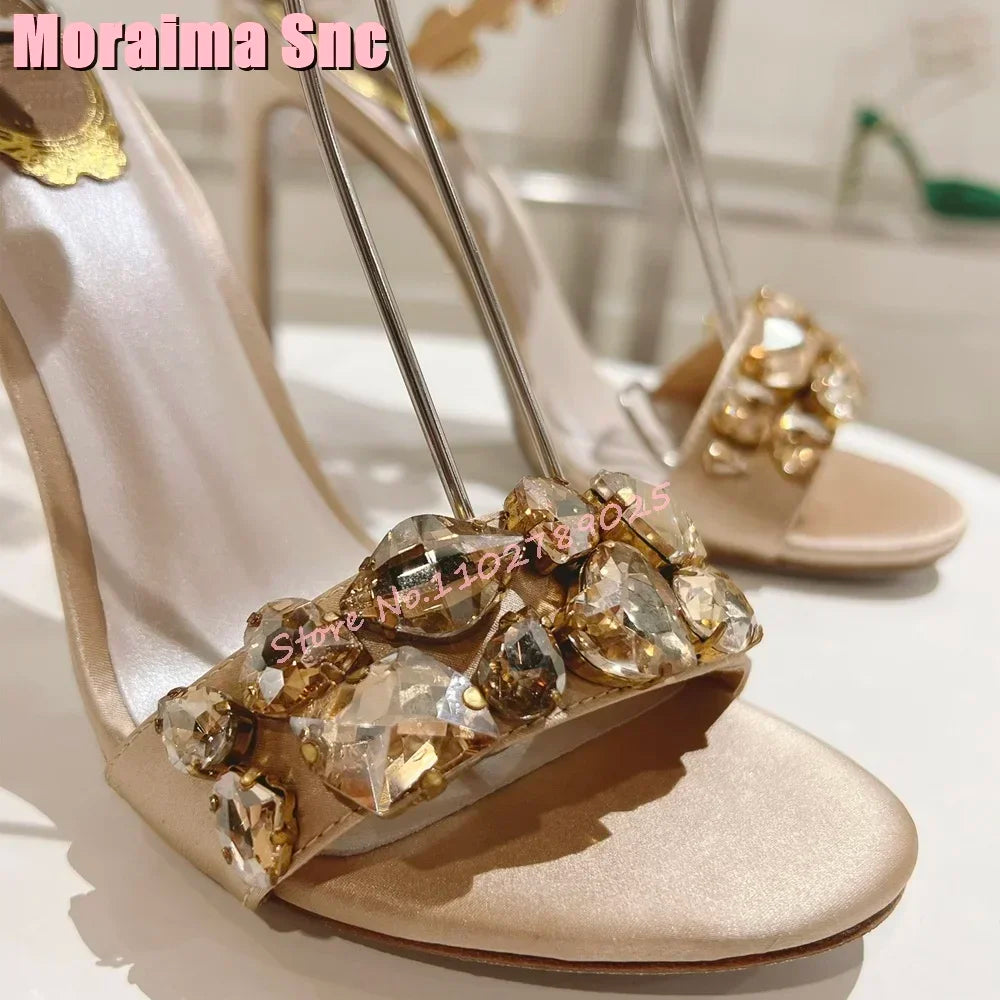 Elegant Crystal Embellished Stiletto Sandals For Women