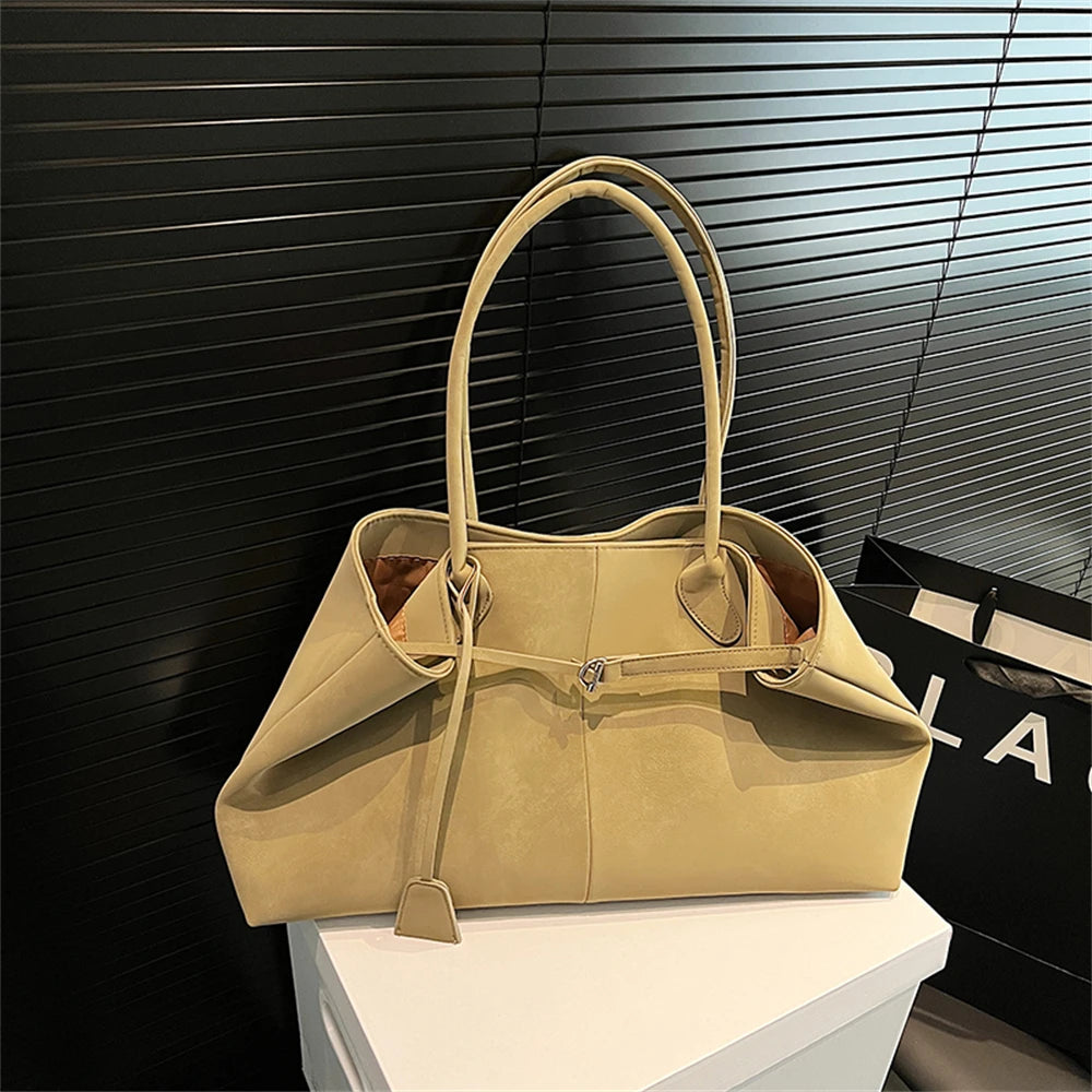 Luxurious Faux Suede Pure Color Retro Shoulder Tote Bag for Women