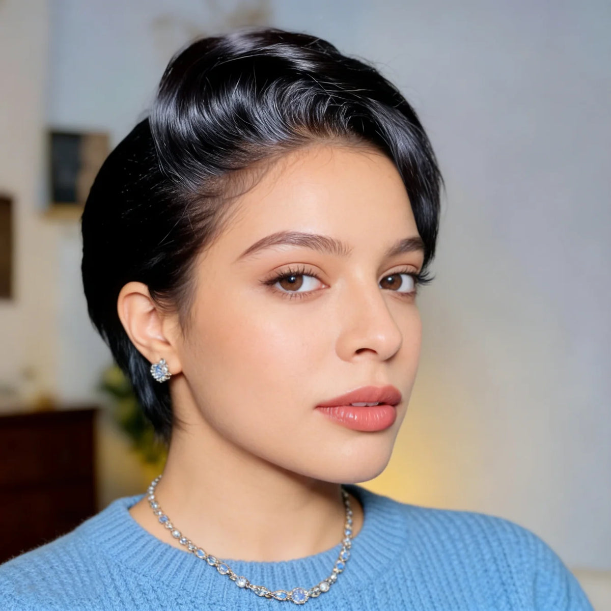 Short Straight Pixie Cut Human Hair Lace Front Wig for Women