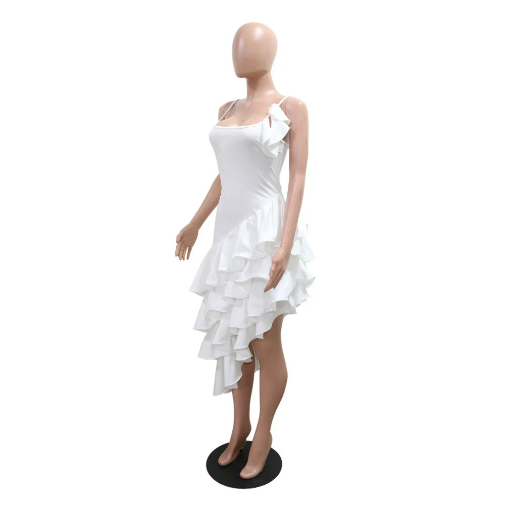 Chic Ruffled Edge Sleeveless Evening Gown for Women