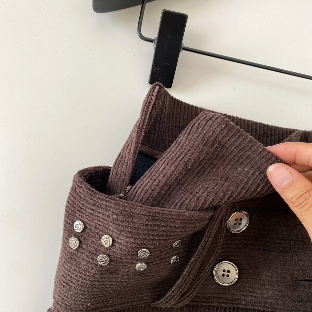 Retro Corduroy Button Detail Low Waist Shorts for Women