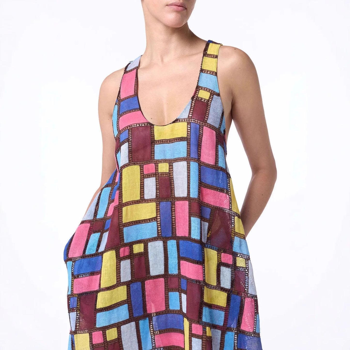 Color Block Squares Sleeveless Maxi Dress for Women