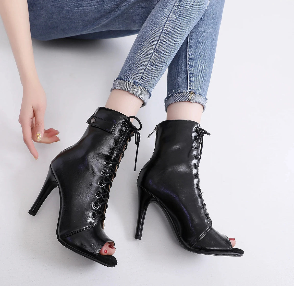 High Heel Jazz Dance Ankle Boots With Zipper for Women